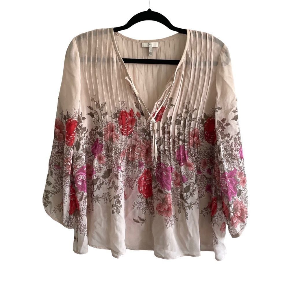 JOIE Silk Floral Print Popover Flowy Blouse Pink XS